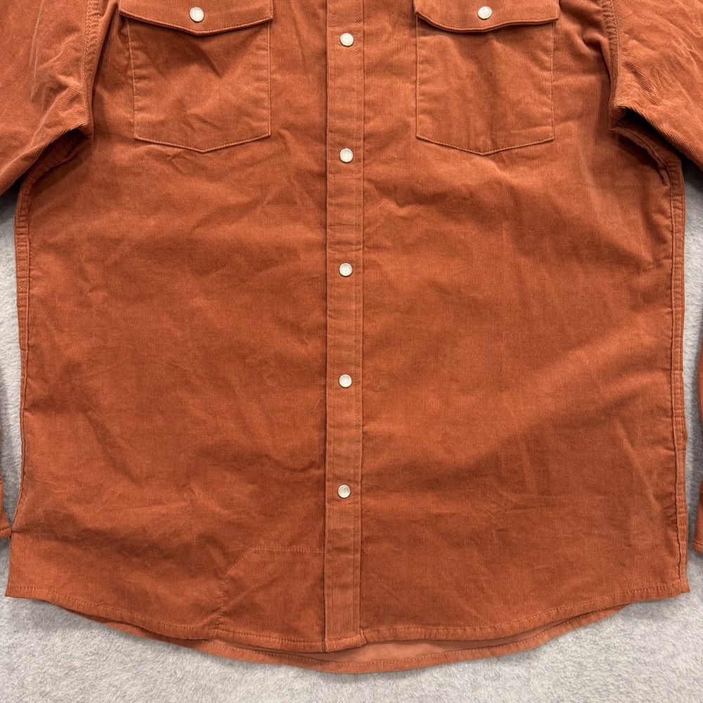 Poncho Shirt Mens XL Slim Fit Burnt Orange Pearl Snap Corduroy Long Sleeve - Picture 3 of 13
